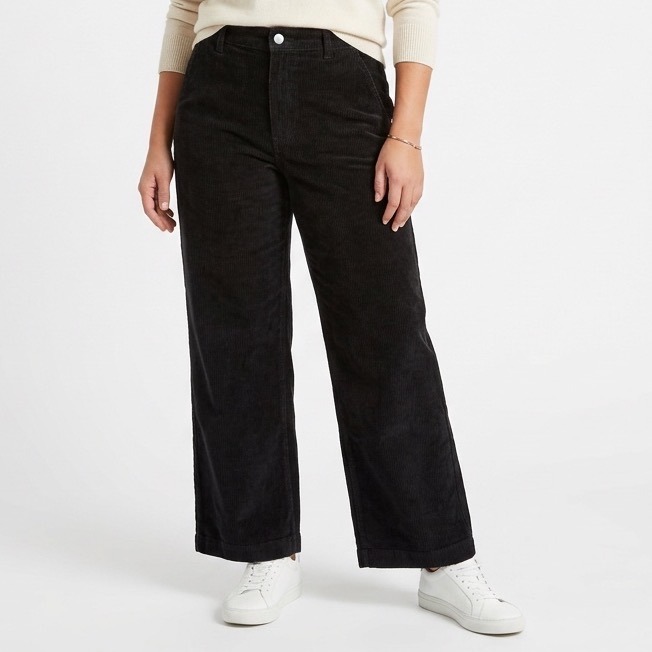 Aritzia Tna Ripcord Corduroy Chino Pants Womens 2 Black Cotton Relaxed Wide Leg